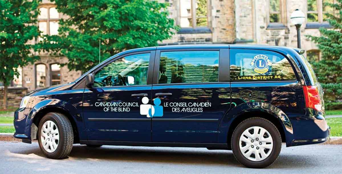 A photograph one of the Canadian Council for the Blind's Mobile Eye Clinic minivans.